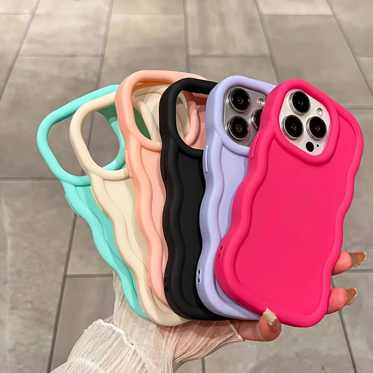 6-Piece Wavy Edge Silicone Phone Case  Soft Touch Shockproof Protective Cover for iPhone