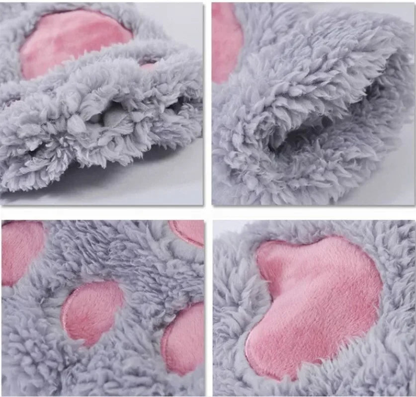 Lovely Plush Cat Claw Paw Gloves Short Fingerless Mittens