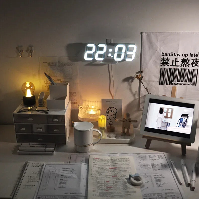 Modern 3D LED Digital Wall Clock . Large Display Smart Home Desk & Wall Clock
