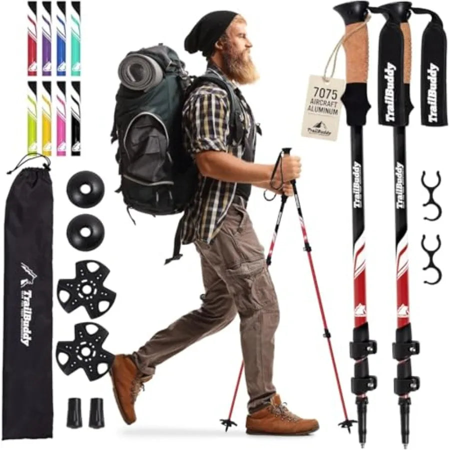 Premium Adjustable Hiking Poles . Lightweight Trekking Poles for Hiking, Backpacking & Trail Walking