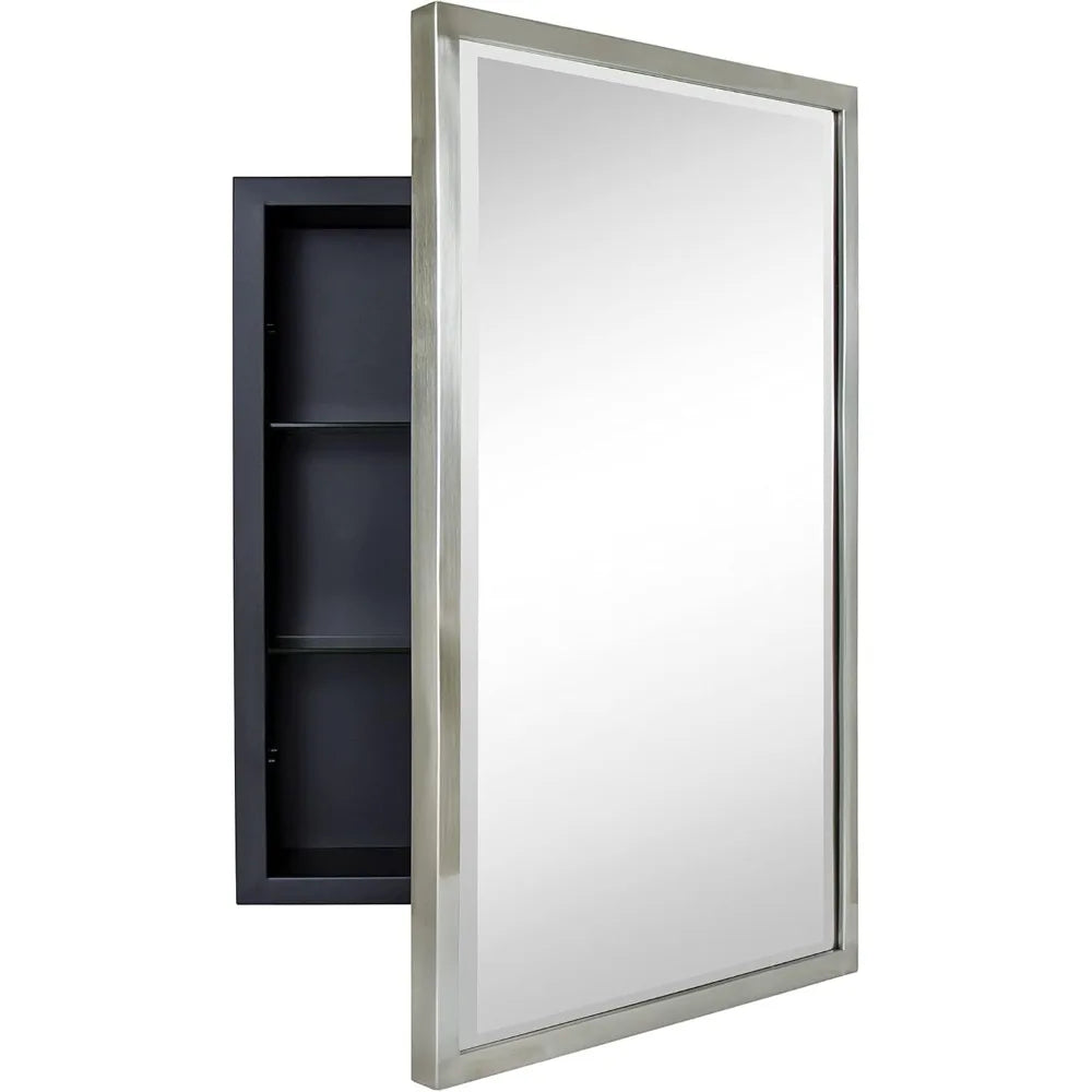 Brush Nickel Metal Framed Recessed Medicine Cabinet Mirror