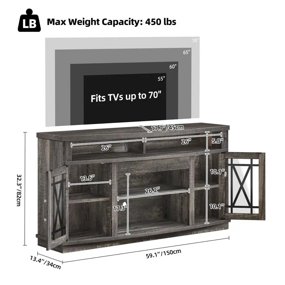 LED TV Stand with Glass Doors Entertainment Center Media Console RGB Light Remote Control Adjustable Shelves Cable Management
