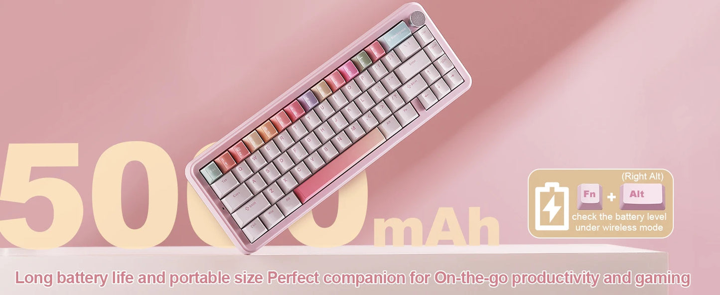 YUNZII B68 Wireless Mechanical Gaming Keyboard, Tri-Mode Hot Swappable Cute Gasket Mounted Creamy Keyboard for Win/Mac,