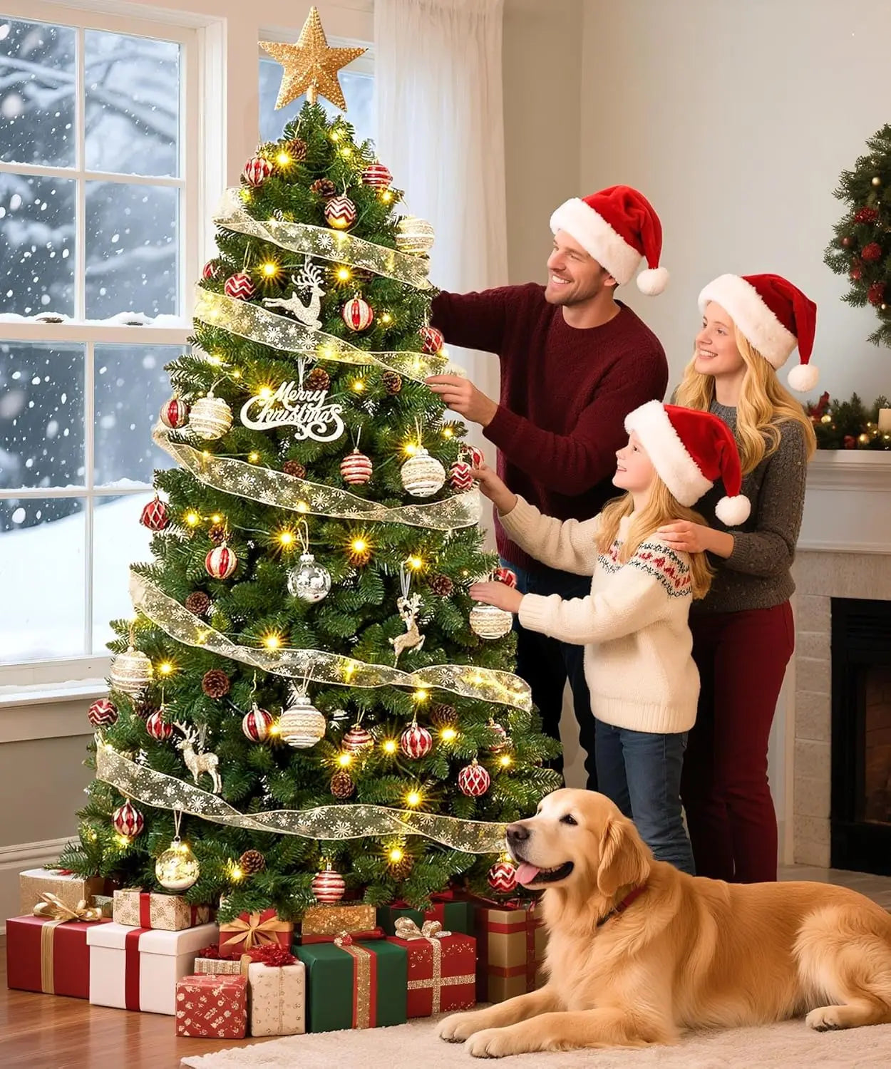7FT Full Artificial Christmas Tree with 1,150 Tips, Pine Cones & Berries . Premium Holiday Tree with Natural Rustic Charm