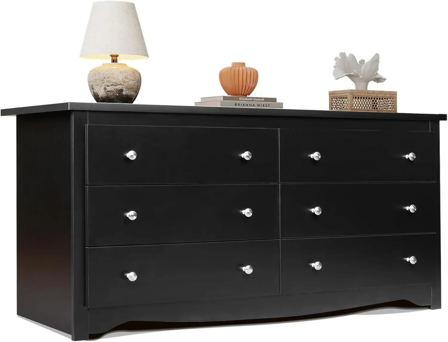 Wood Dresser with 6 Drawer Wide Chest of Drawers for Bedroom Long Nightstand with Drawers Modern Large Storage Tower Unit Closet