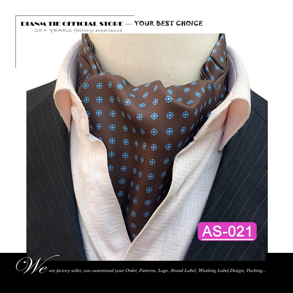 Luxury Men’s Ascot Tie & Pocket Square Set for Weddings, Business & Formal Wear