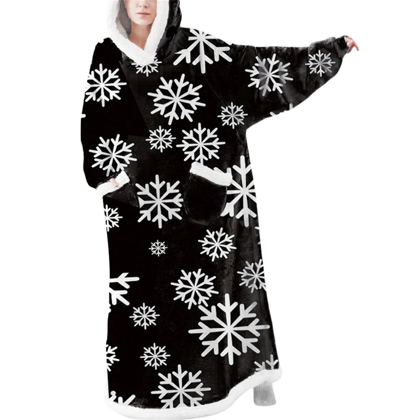Wearable Blanket Hoodie Long Sleeve Hooded Blanket Oversized Loungewear with Pockets