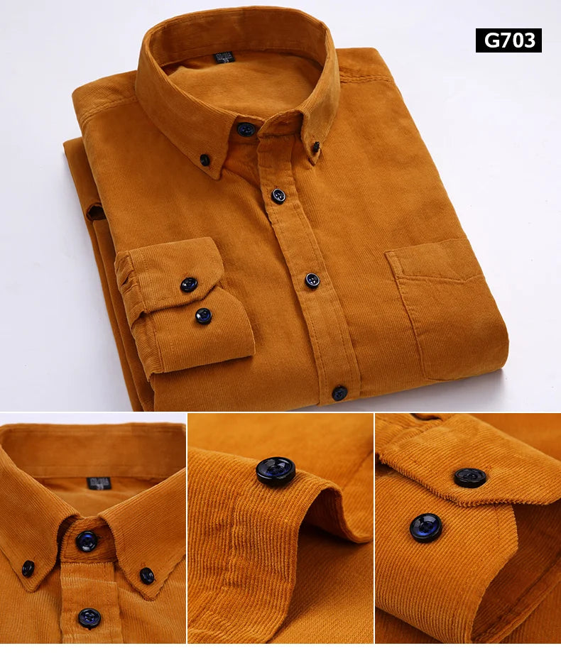 Men’s Corduroy Long Sleeve Button Up Shirt . Regular Fit Casual Business Style