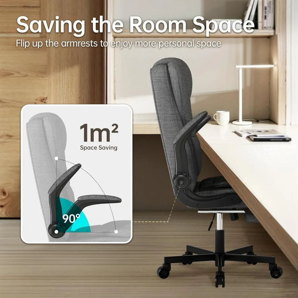 Big and Tall Office Chair, High Back Fabric Gaming Chair with Footrest, Ergonomic Desk Chair with Flip-up Armrest, Thick Padding