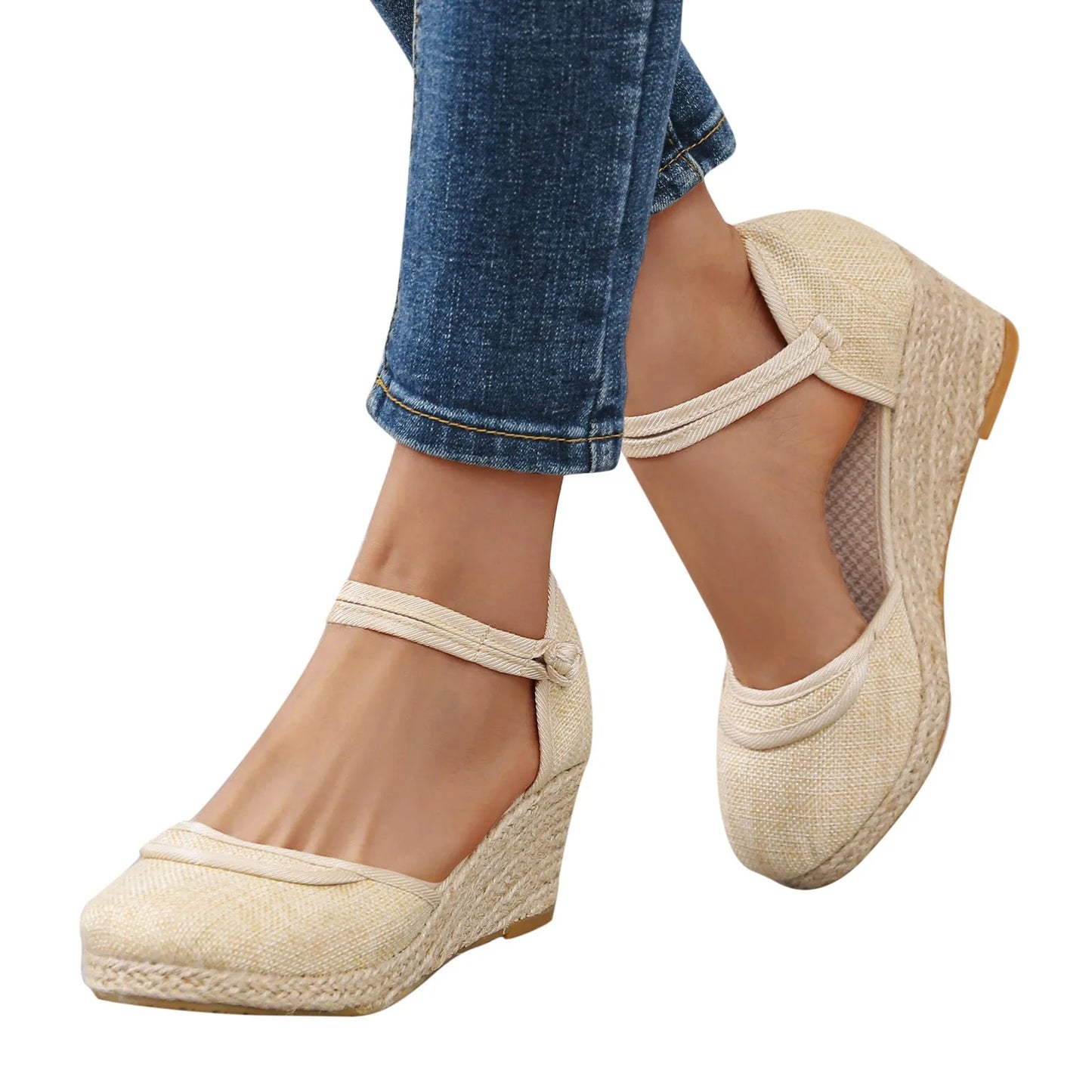 Womens Retro Plain Wedge Sandals Ladies Espadrille Summer Fashion Breathable Ankle Strap Sandals Casual Chunky Beach Sandals