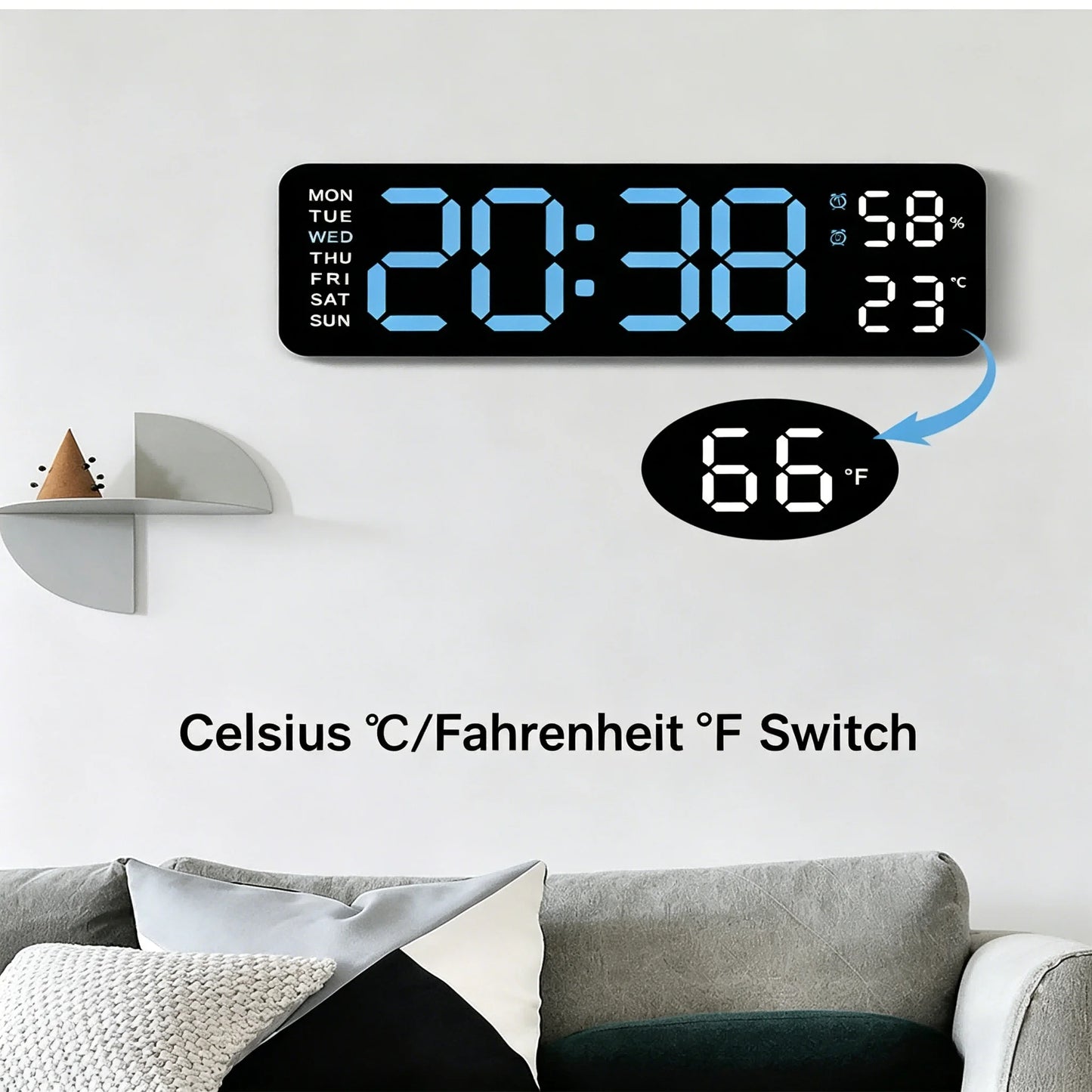 Large LED Digital Wall Clock with Temperature & Humidity Display .Smart Alarm Clock
