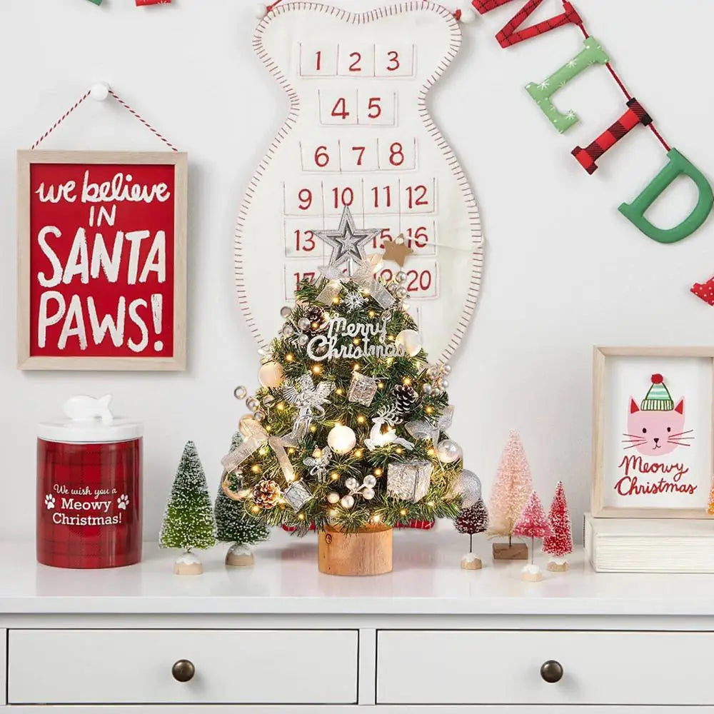 Decorated Tabletop Artificial Christmas Tree. Mini Pre-Decorated Holiday Tree with LED Lights, Ornaments & Star Topper