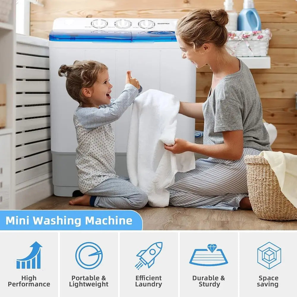 Portable 2-in-1 Twin Tub Washing Machine with Spin Dryer