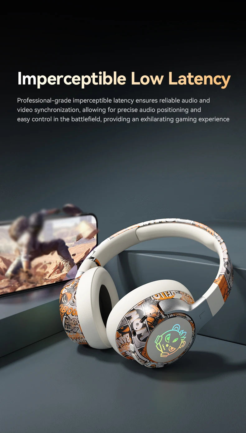 Wireless LED Light-Up Graffiti Style Bluetooth Over-Ear Headphones