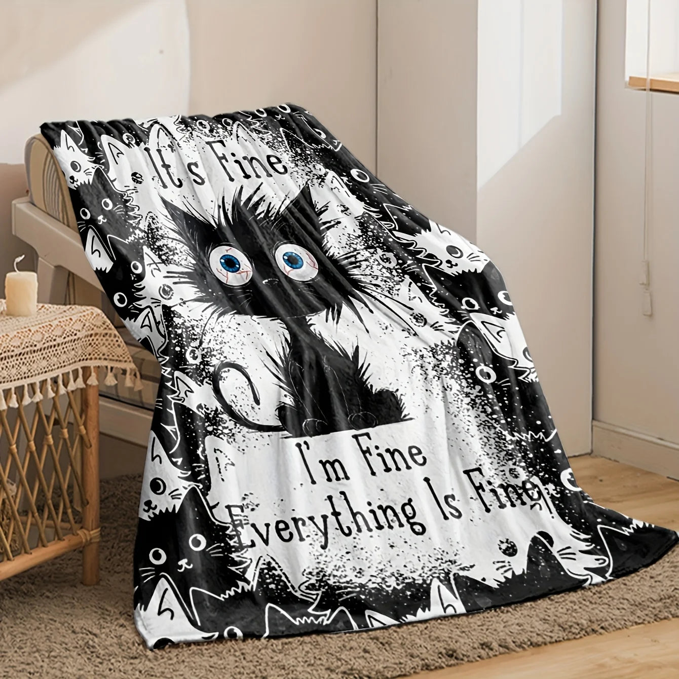 Black Cat Plush Throw Blanket &nbsp;Cozy Flannel Soft Blanket for Couch, Bed &amp; Home Decor