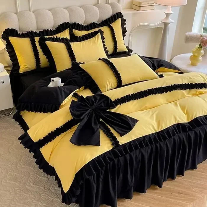 Elegant Ruffled Bow Comforter Bedding Set