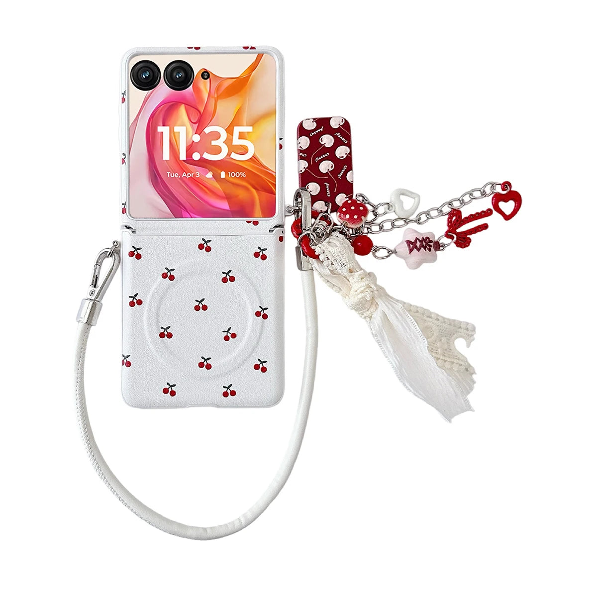 Cherry Print Magnetic Phone Case with Detachable Wrist Strap