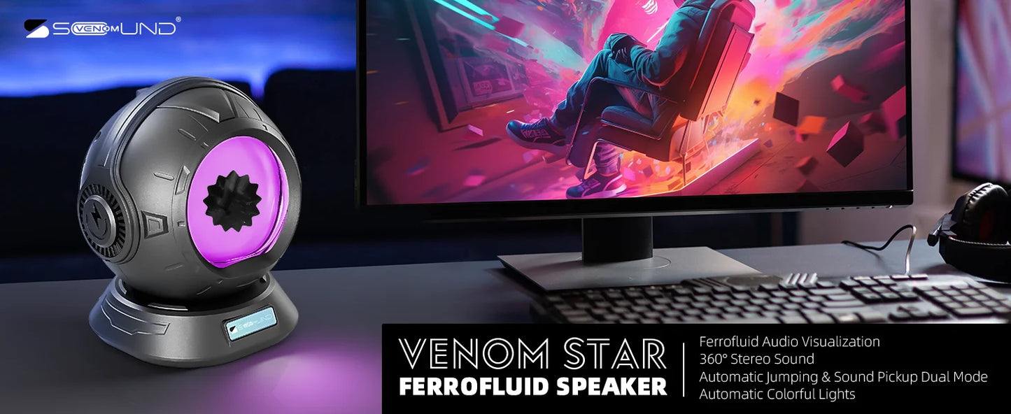 Ferrofluid Speaker, Dancing Ferrofluid Speaker with 2 Adjustable Modes and Colorful Lights
