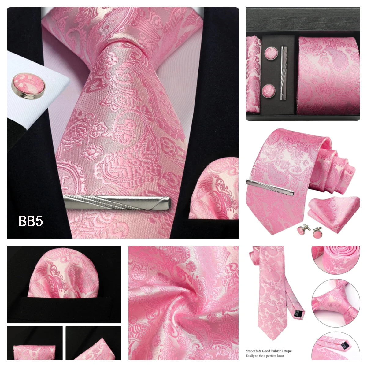 Luxury 100% Silk Paisley Floral Men’s Necktie Set | Business Tie with Matching Pocket Square & Formal Accessories