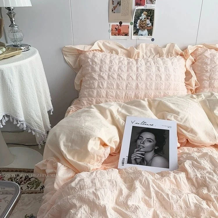 Romantic Ruffled Solid Color Bedding Set