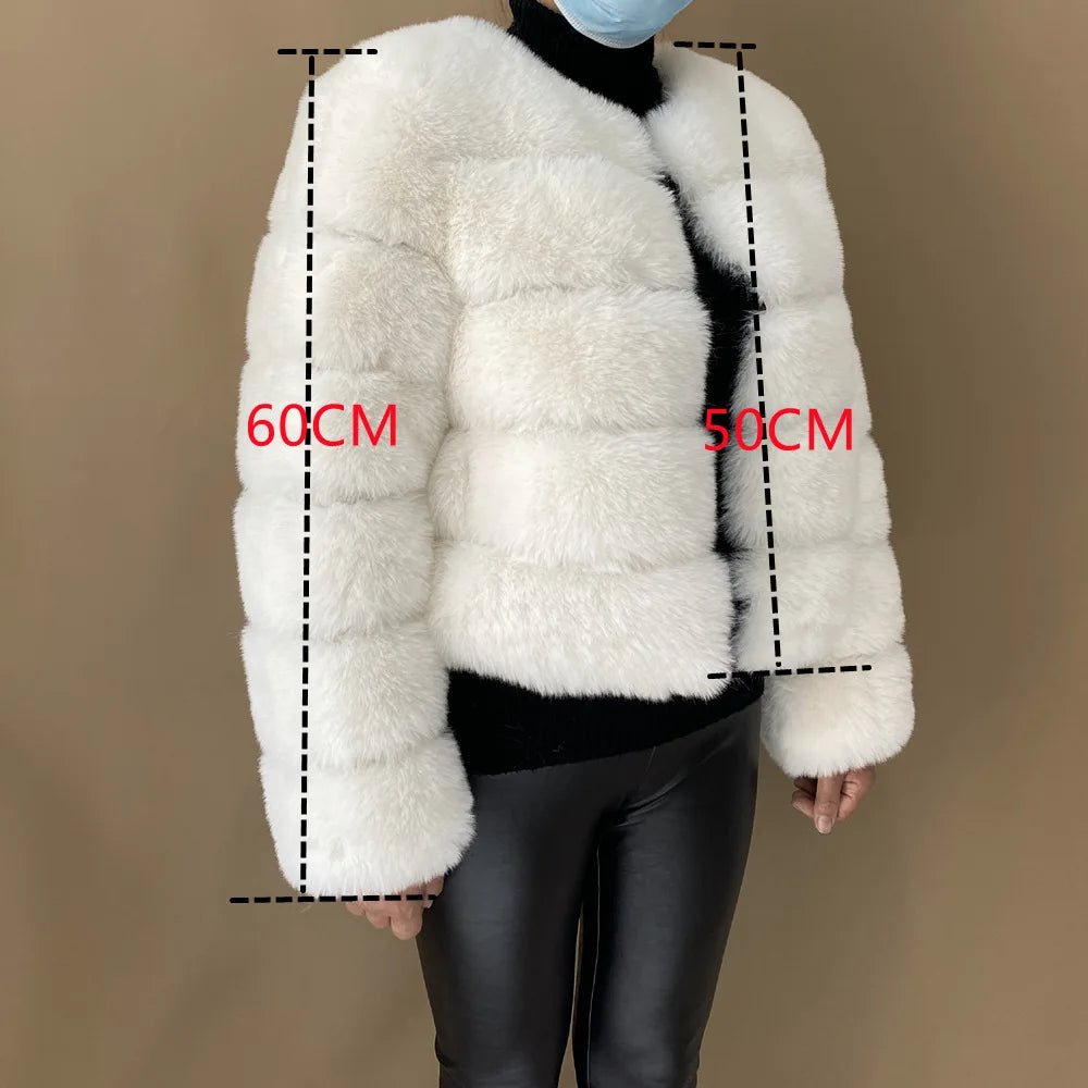 Women's Faux Fur Jacket . Plush Cropped Winter Coat with High Collar