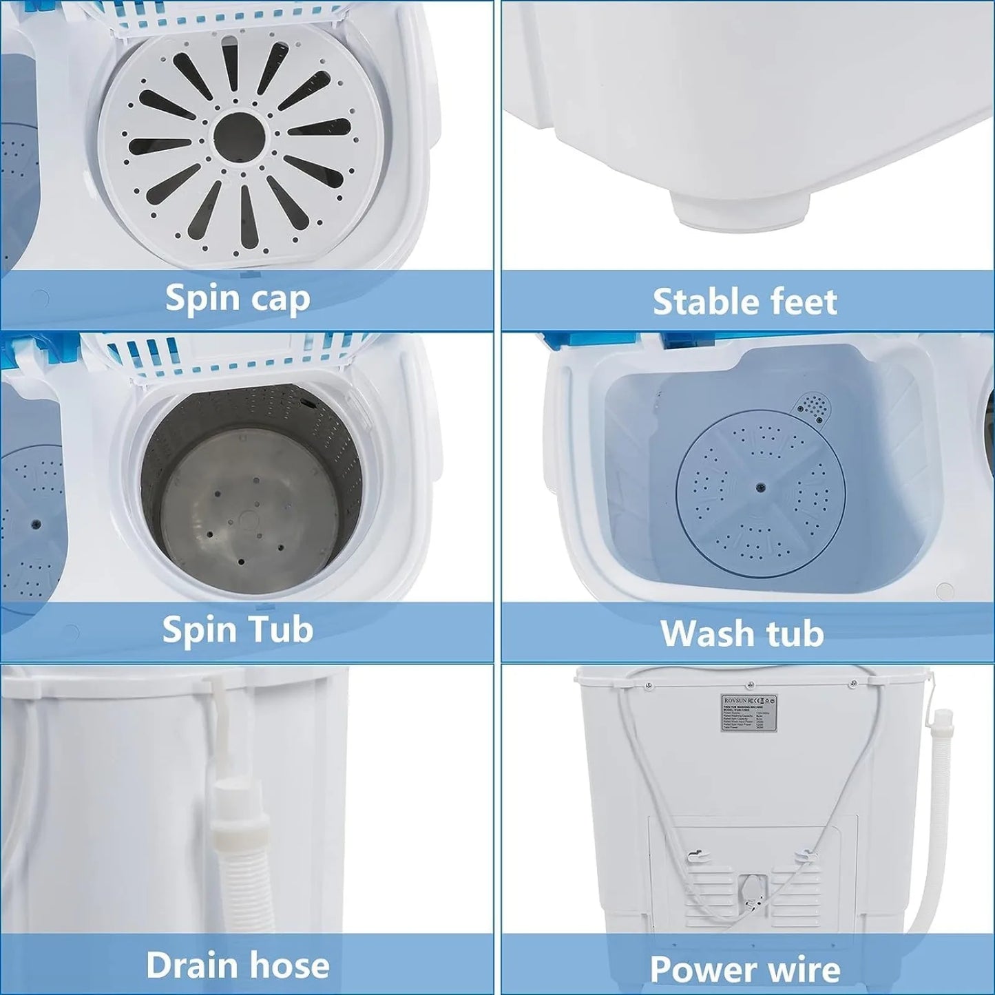 Compact Twin Tub Portable Washing Machine with Spin Dryer for Apartments, Dorms, RVs & Small Spaces