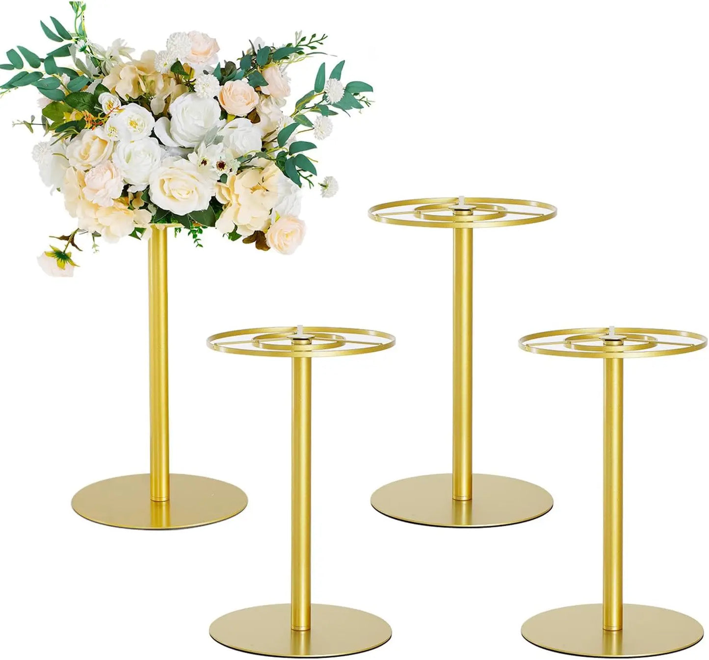 4-Piece Gold Metal Flower Stand Set . Elegant Wedding Centerpiece Stands for Floral Arrangements, Parties & Event Décor
