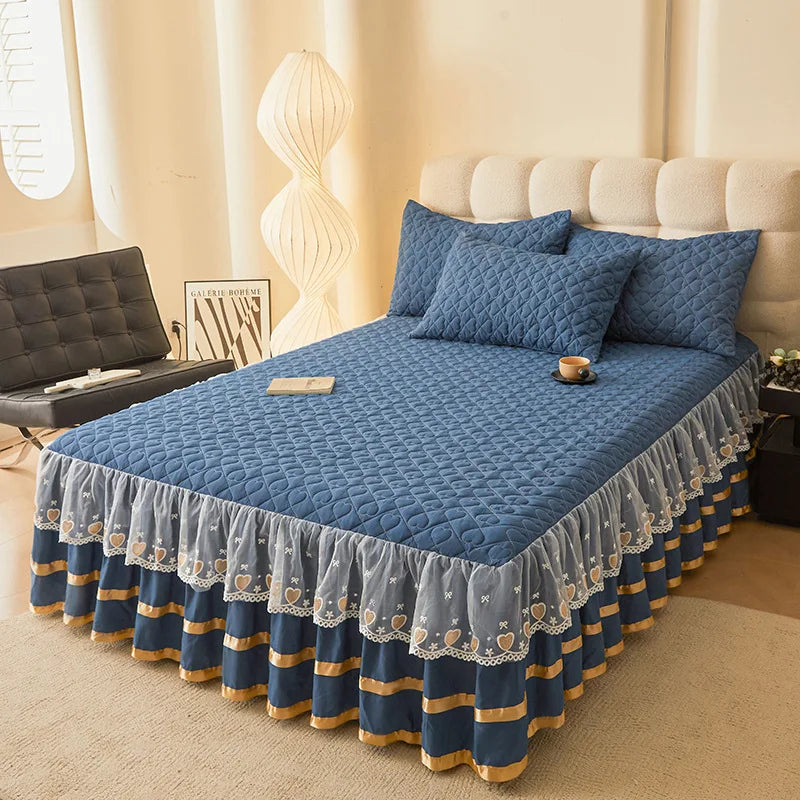 Elegant Quilted Ruffle Bedspread Set