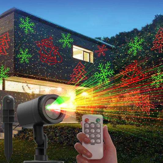 Christmas Projector Lights Outdoor with Remote, Holiday Projector Lights with Red and Green 12 Christmas Decoration Patterns