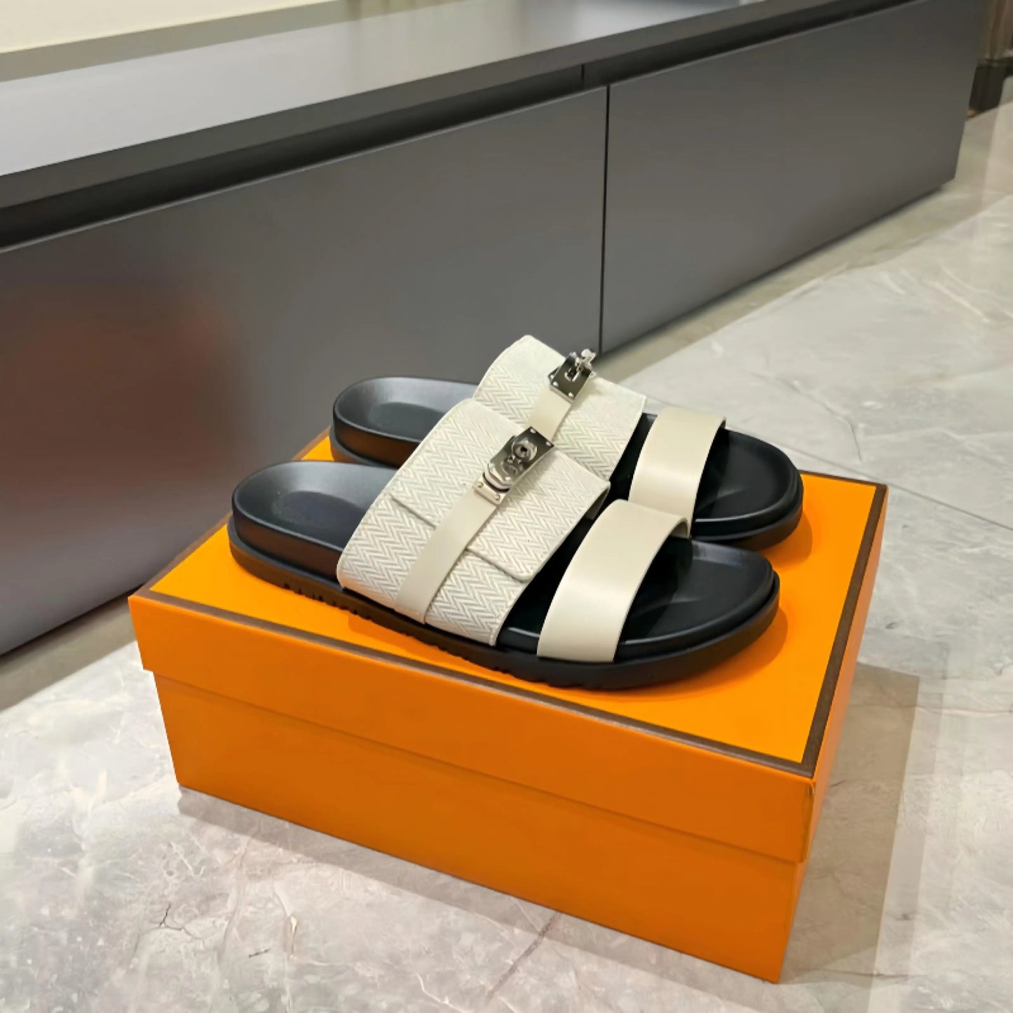 Luxury Women’s Leather Buckle Slide Sandals