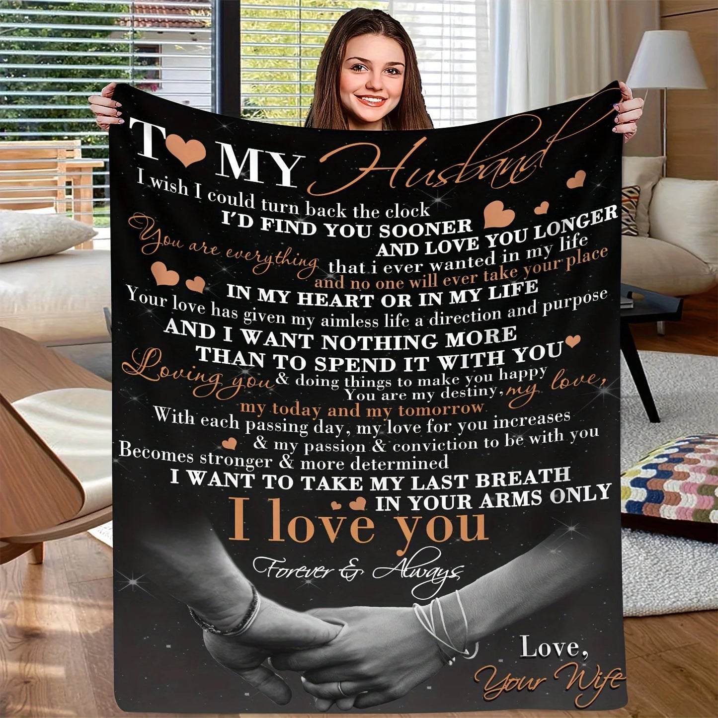 To My Husband Romantic Cozy Flannel Throw Blanket Gift