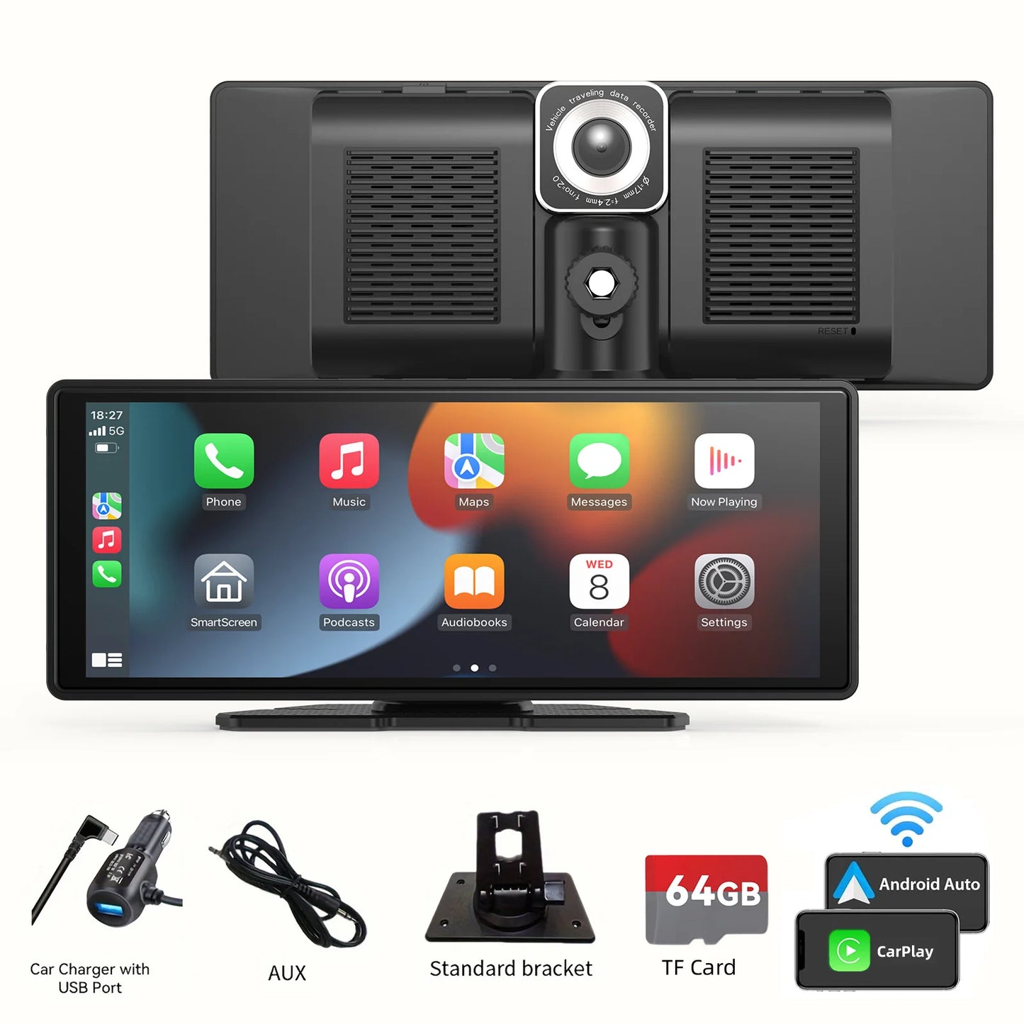 Portable Wireless CarPlay & Android Auto Car Stereo .10.26” HD Touchscreen Display with Bluetooth, GPS & Voice Control  Description: