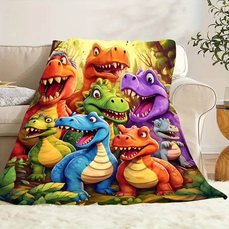 1 piece of cozy cartoon cute little dinosaur print flannel blanket - sofa cover, office, travel, Christmas and Halloween