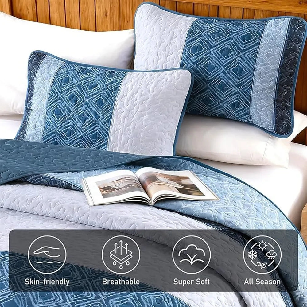 Elegant Blue Quilted Comforter Bedding Set