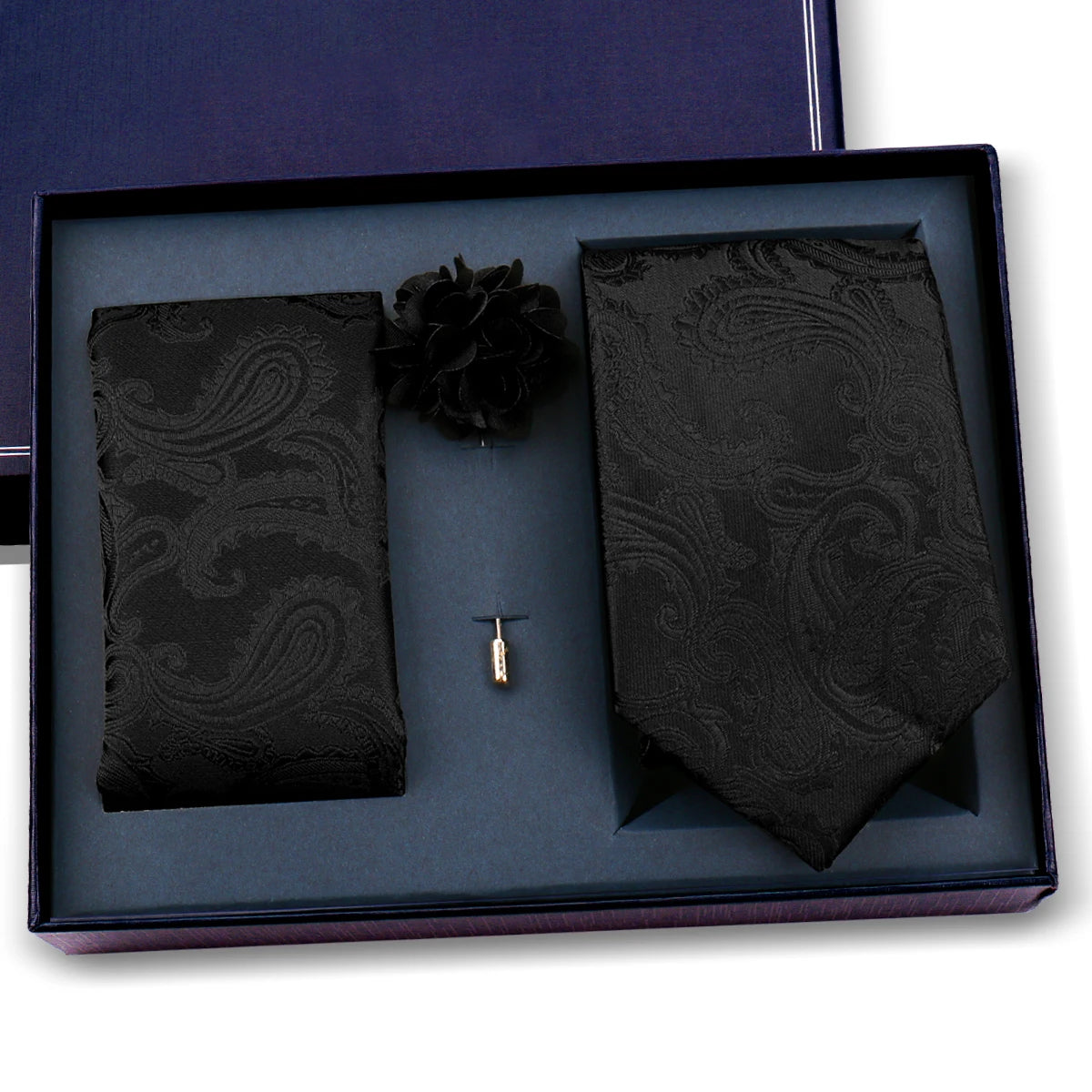 Luxury Men’s Paisley Necktie Gift Set. Silk Tie, Pocket Square, Cufflinks & Gift Box for Weddings & Business