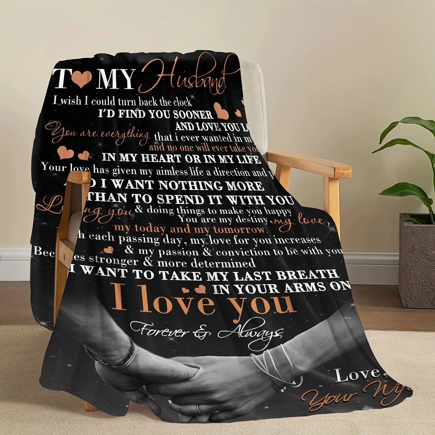 To My Husband Romantic Cozy Flannel Throw Blanket Gift