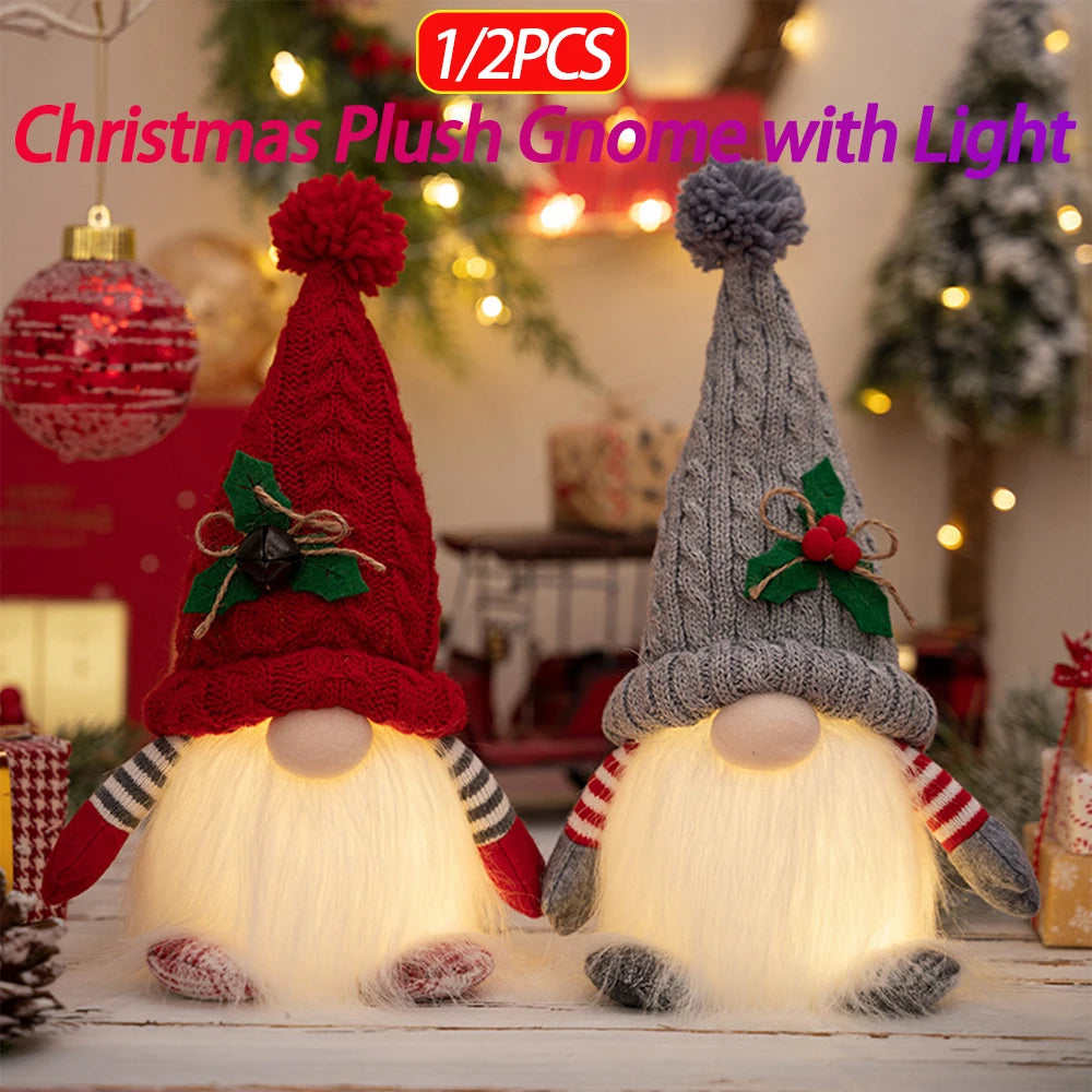 Christmas Plush Doll with Light Tabletop Santa Figurine Nordic Elf Plush Doll Christmas Decoration for Home Kitchen Tiered Tray