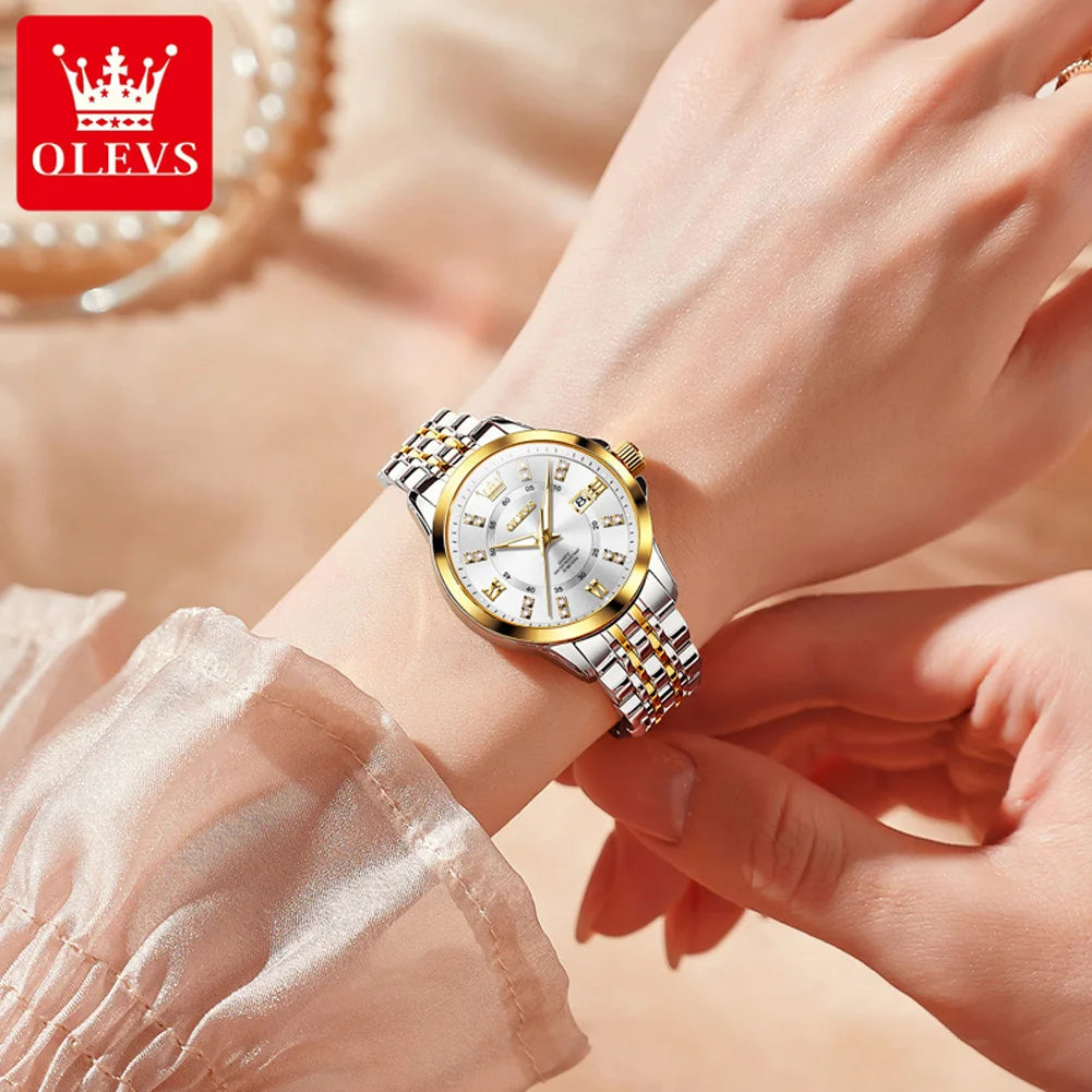 Women’s Elegant Two-Tone Watch – Classic Round Dial & Metal Bracelet