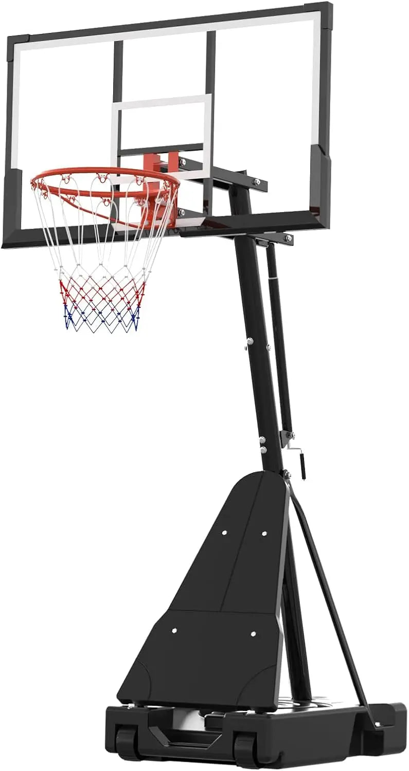 52" Shatterproof Adjustable Basketball Hoop with Wheels, for Driveway & Backyard