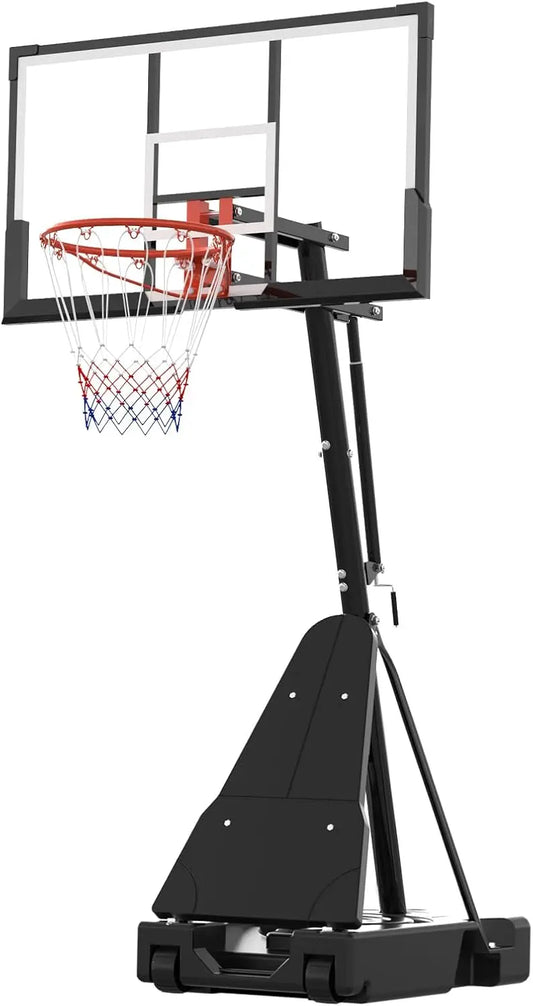52" Shatterproof Adjustable Basketball Hoop with Wheels, for Driveway & Backyard