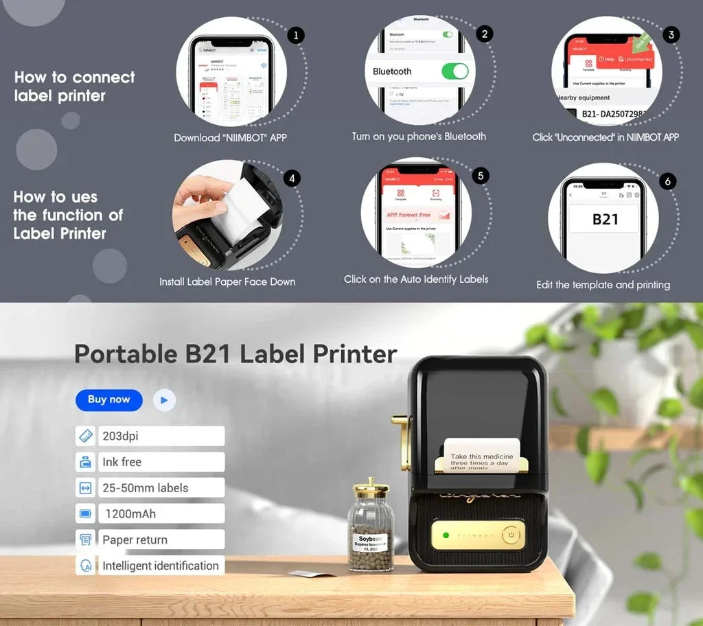 Niimbot B21 Portable Thermal Label Printer for Home Office & Small Business