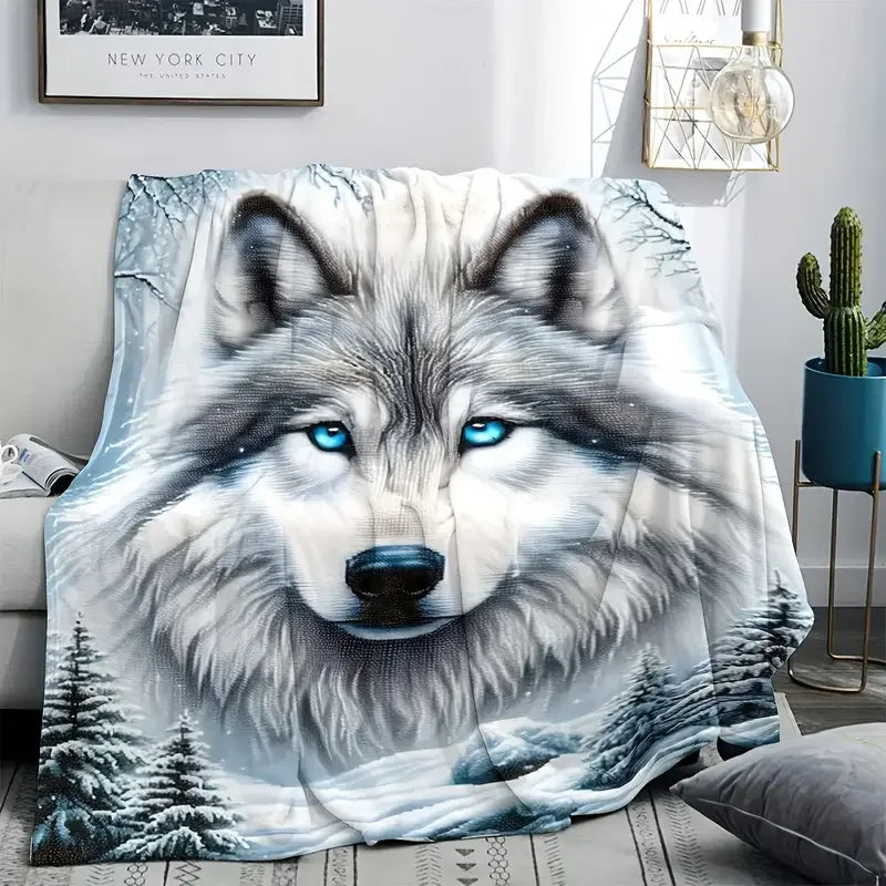 Majestic Wolf Flannel Throw Blanket .Ultra Soft Cozy Blanket for Sofa, Bed, Cabin & Home Decor
