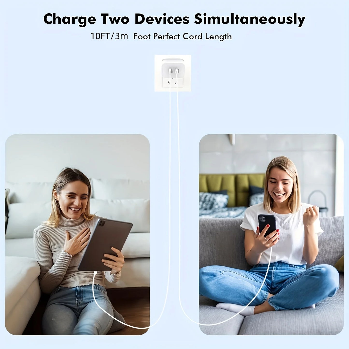 2Pack 40WPD Dual Port Charger Fast Charging With 10FT USB C To C Charging Cable For IPhone 15 Pro Max/15Pro/15/15Plus, IPad Pro