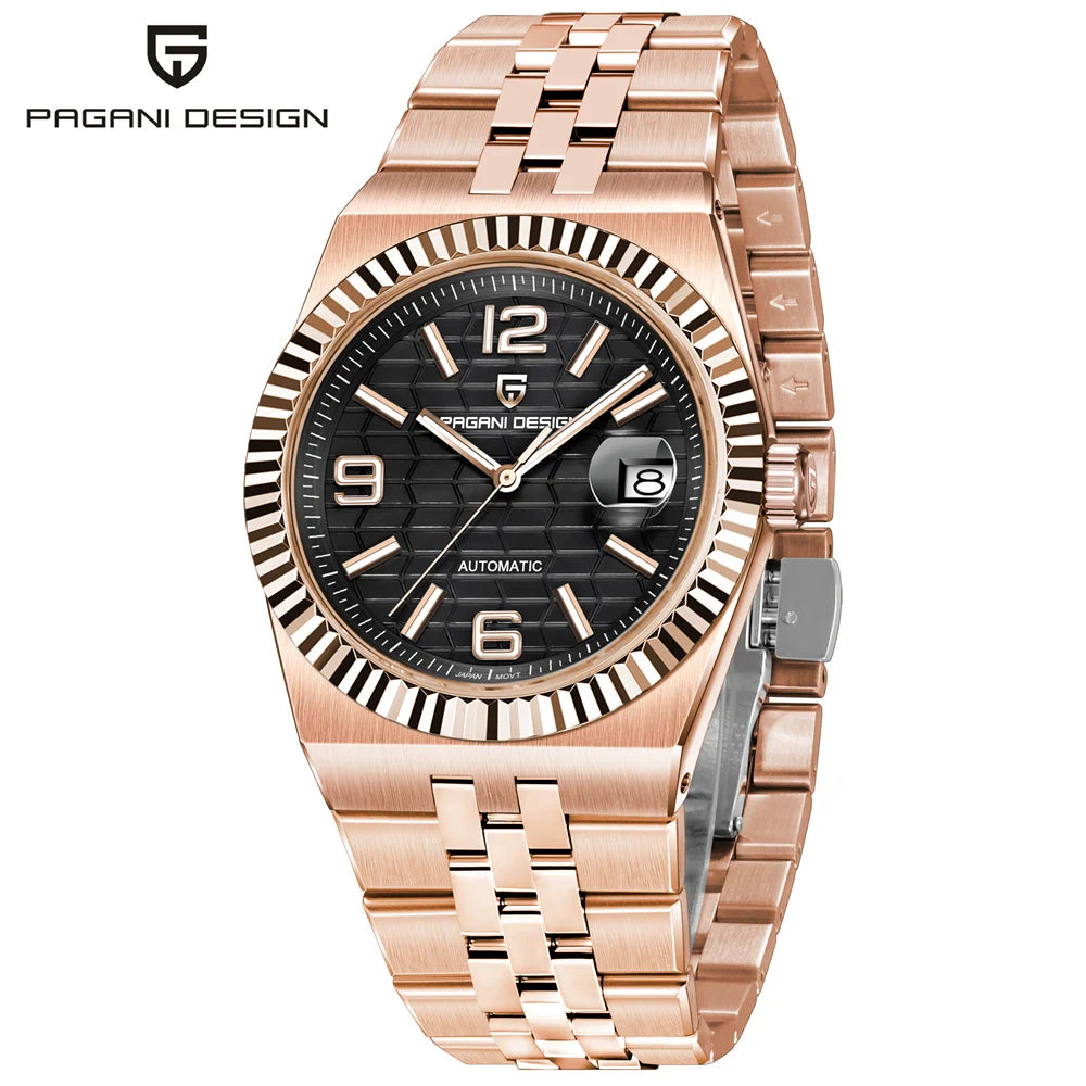 PAGANI DESIGN Men’s Automatic Luxury Watch,  Sapphire Crystal Stainless Steel Waterproof Mechanical Wristwatch with 3D Rhombus Dial