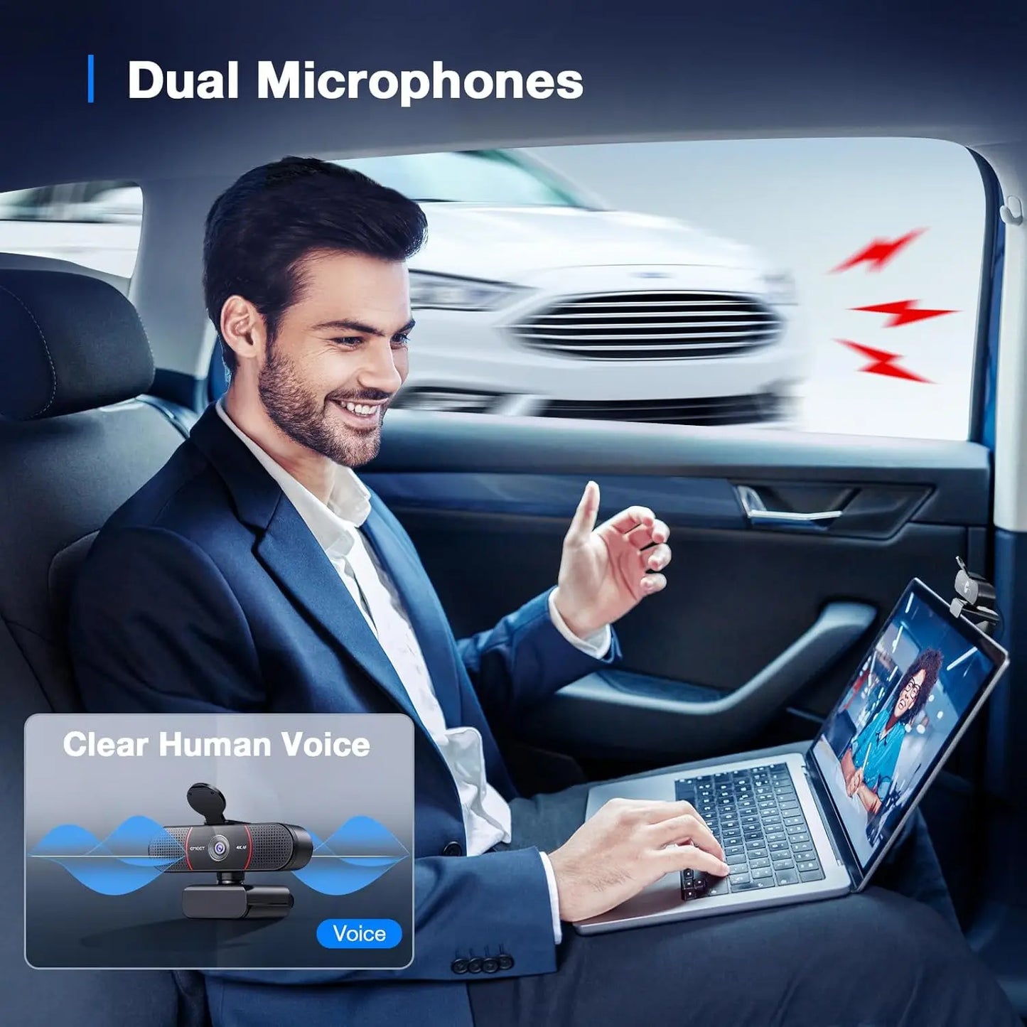 4K UHD Webcam with Auto Focus, Dual Microphones, Light Correction & Privacy Cover for Video Conferencing, Streaming & Remote Work