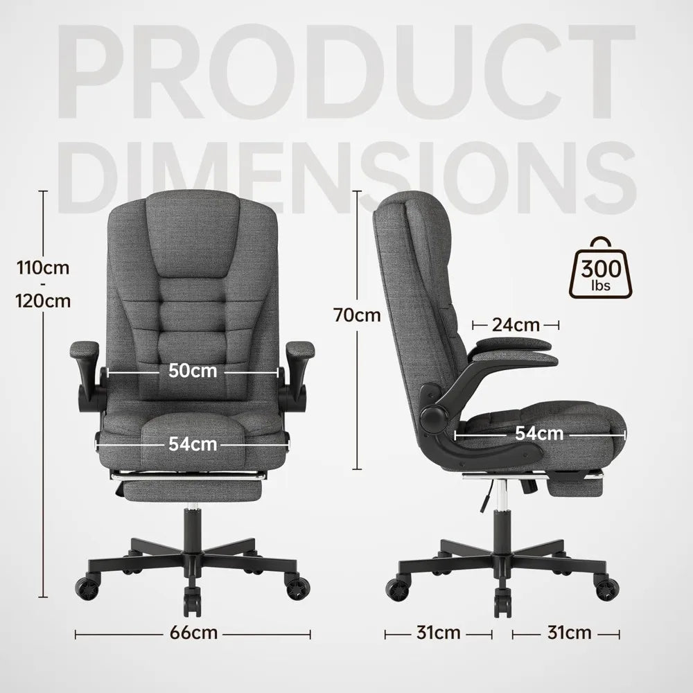 Big and Tall Office Chair, High Back Fabric Gaming Chair with Footrest, Ergonomic Desk Chair with Flip-up Armrest, Thick Padding