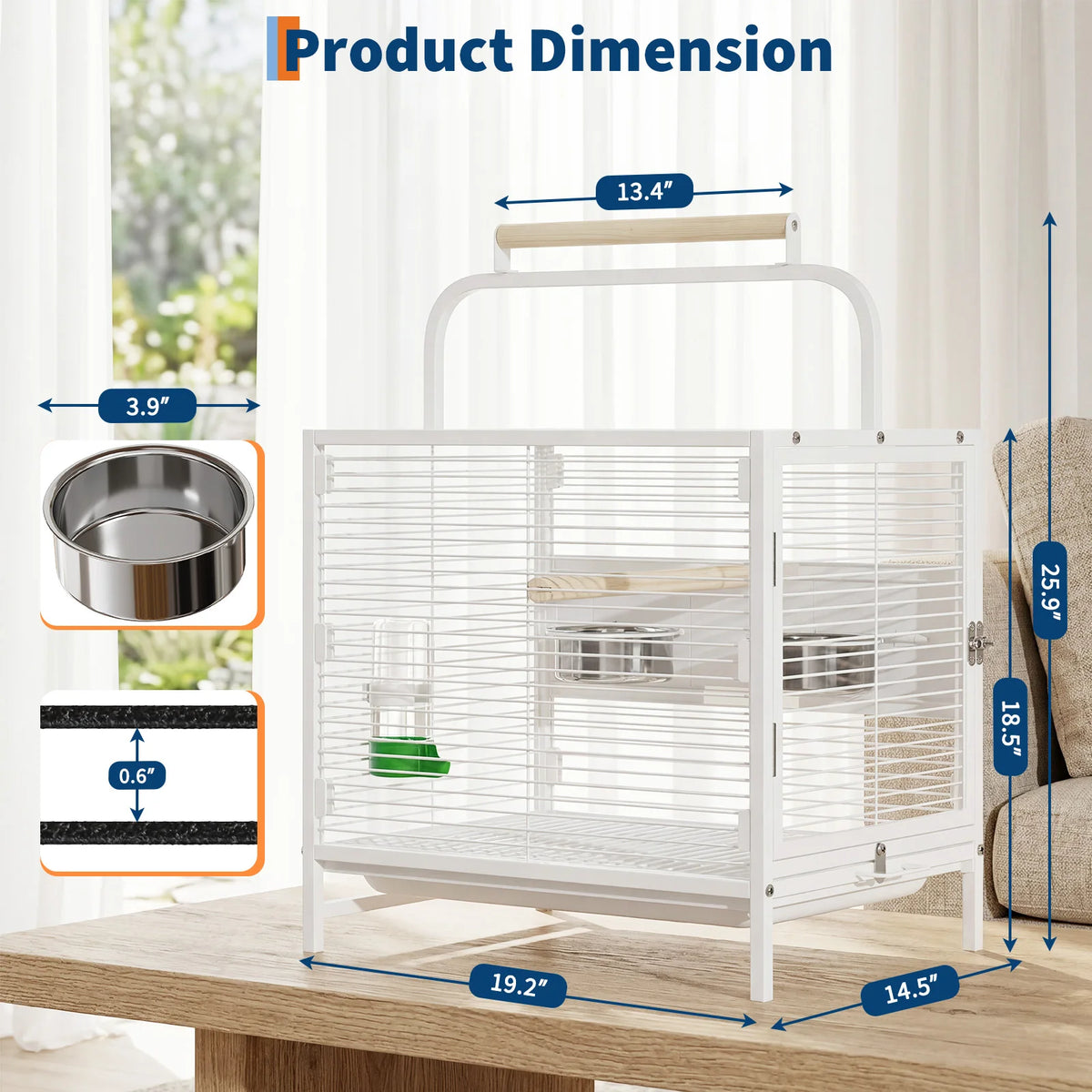 Portable Stainless Steel Travel Bird Cage for Small Parrots