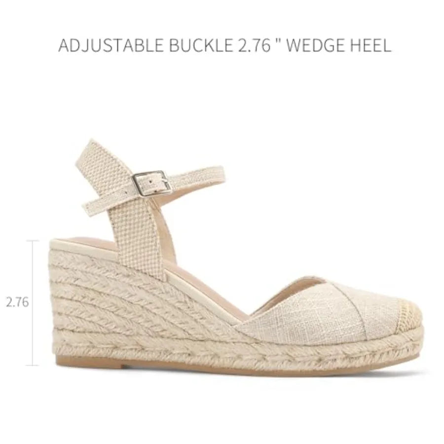 Women's Closed Toe Platform Sandals Summer Buckle Ankle Strap Espadrilles Wedge Sandals