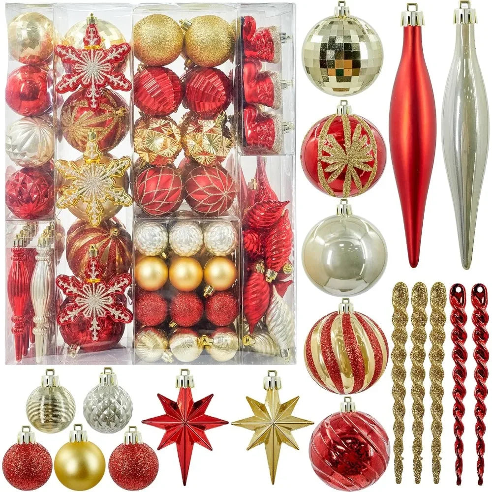 190ct Christmas Tree Ornament Shatterproof Christmas Ornaments Balls Sets Decorations for Xmas Tree Decorative Hanging Baubles