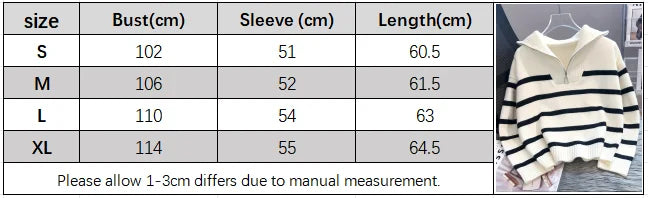 Autumn Winter Women Knit Sweater Striped Slim Fit Pullover